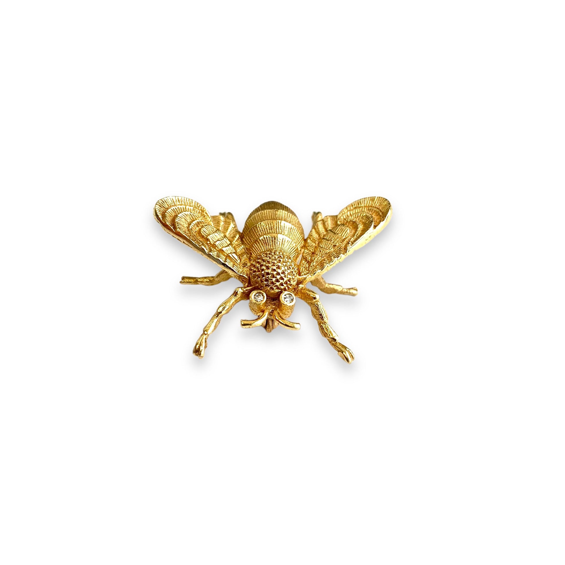 14k Yellow Gold Bee Brooch Whith White Diamonds