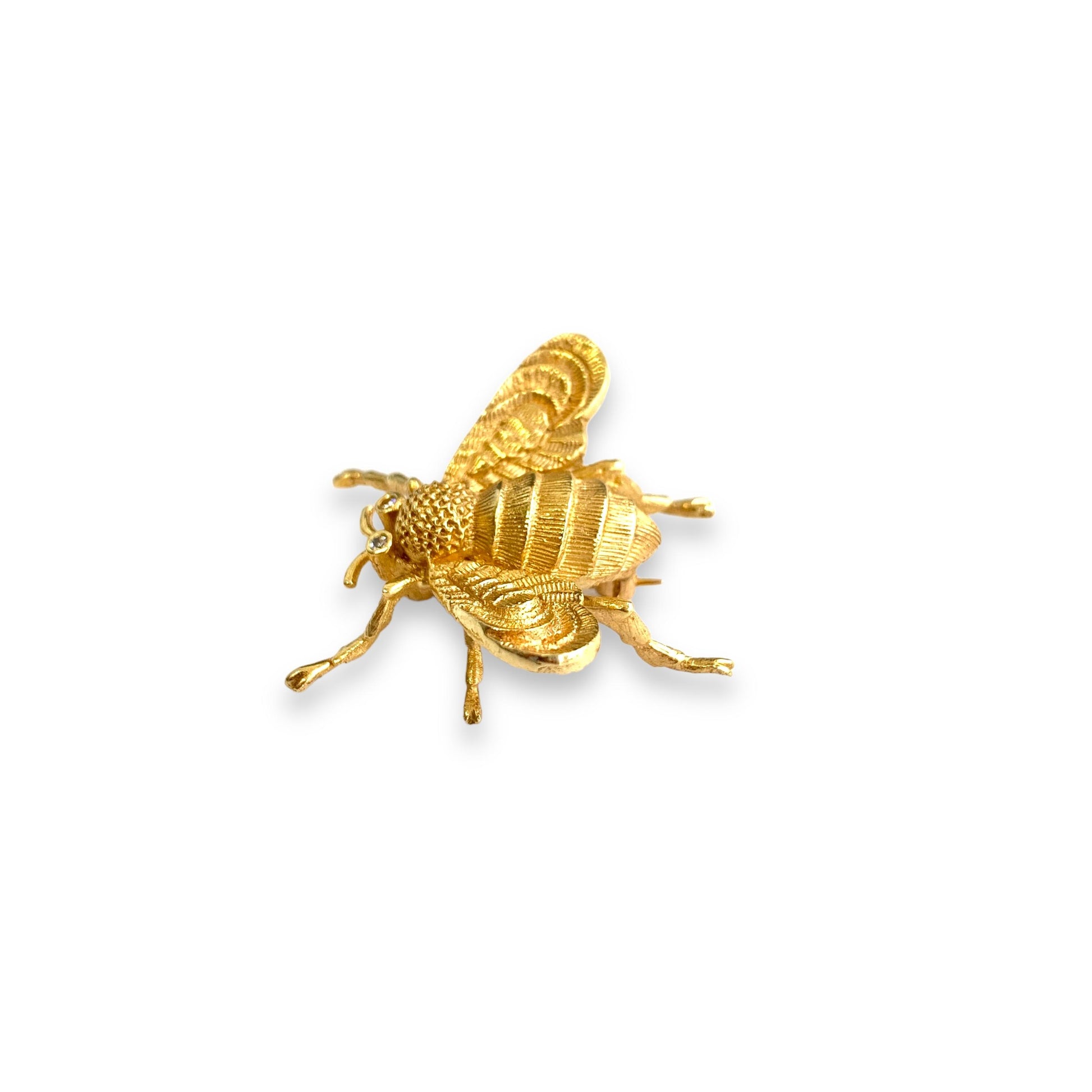 14k Yellow Gold Bee Brooch Whith White Diamonds