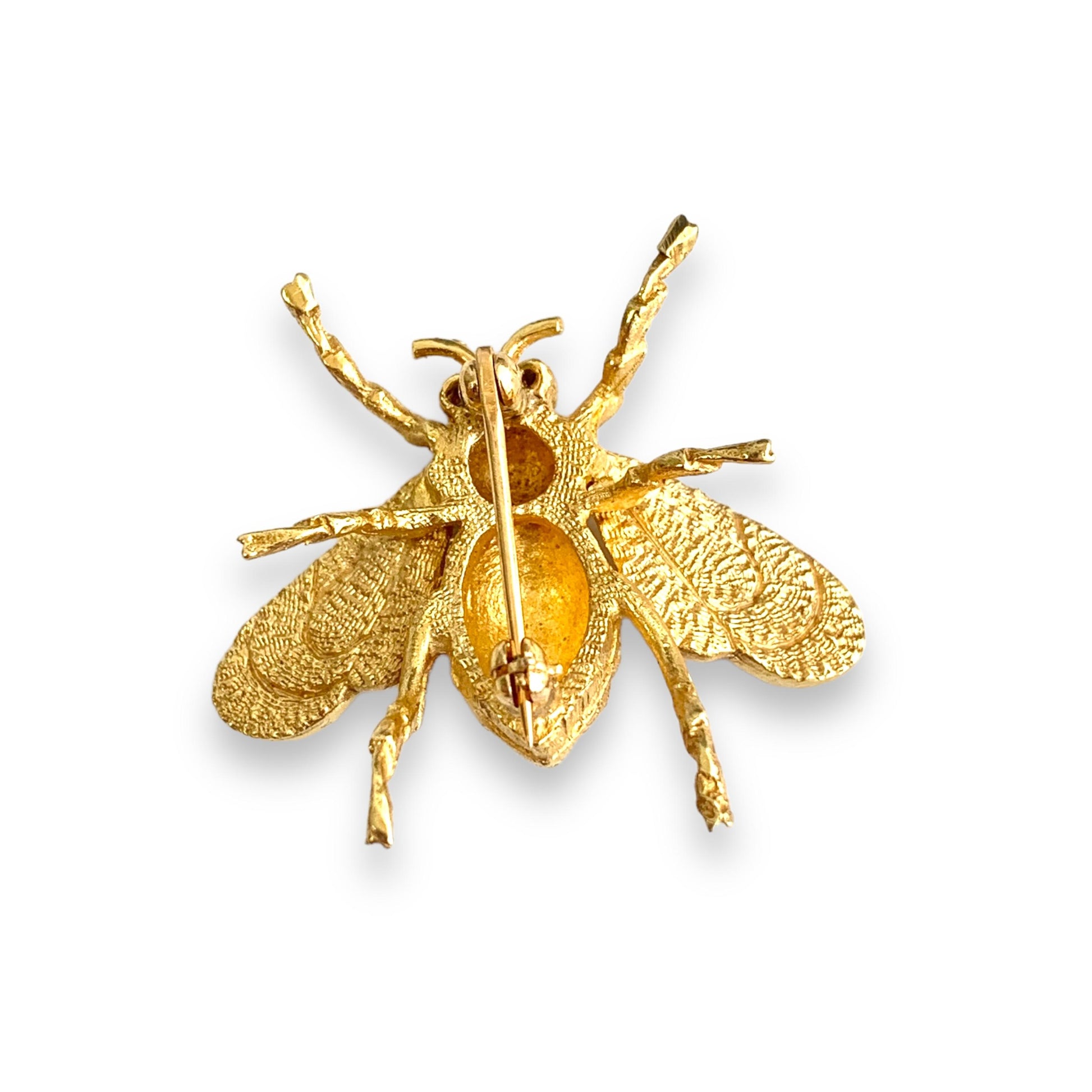 14k Yellow Gold Bee Brooch Whith White Diamonds