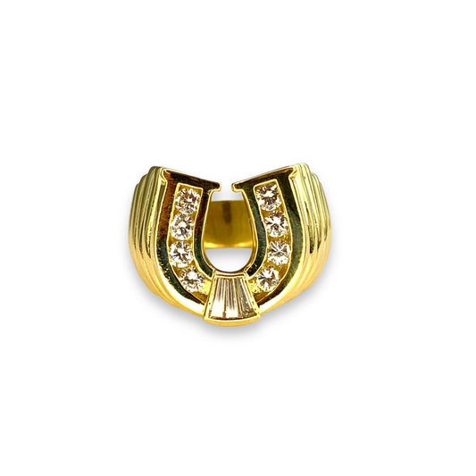 0.38 cttw. White Diamond Horseshoe Signet Ring in 18k Yellow Gold