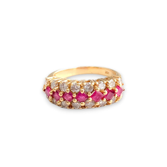 1.70 cttw White Diamond & Ruby in 14k Yellow Gold Ring 6.25 US