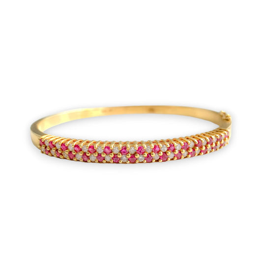 1.74 cttw Ruby & Whine Diamond in 14k Yellow Gold Bangle