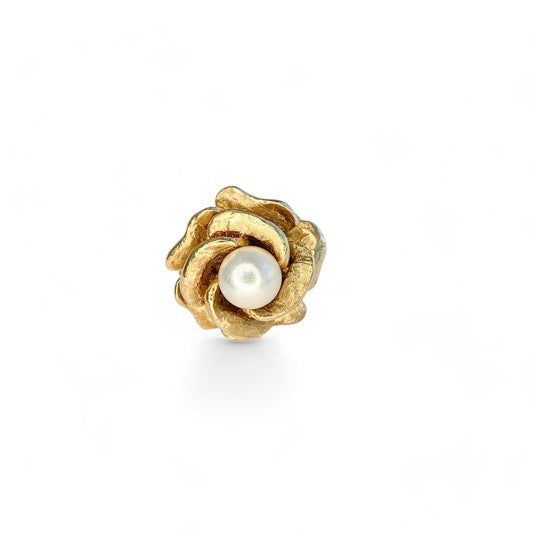 14K Yellow Gold Flower Pearl Ring 5US