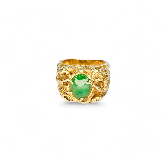 14K Yellow Gold Oval Jade Ring 16.53g 6.75US