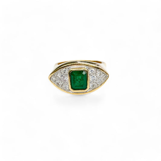 0.71 ct. Emerald & 0.36 cttw White Diamond Ring in 18k Yellow Gold 5US