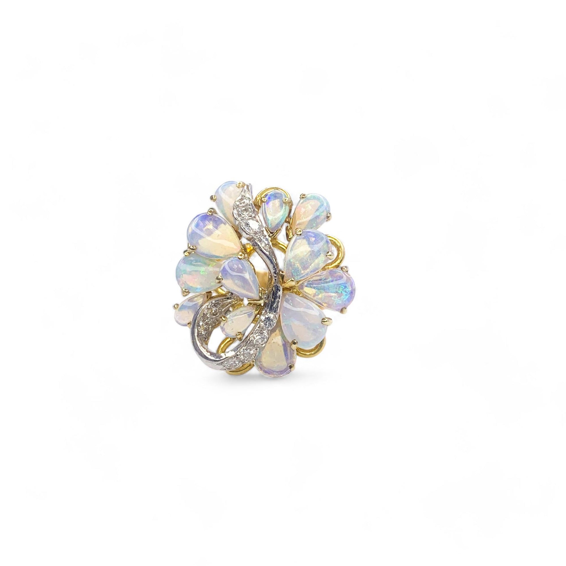 0.30 cttw. White Diamond & Opal Cocktail Ring in 14k Yellow Gold 5.5US