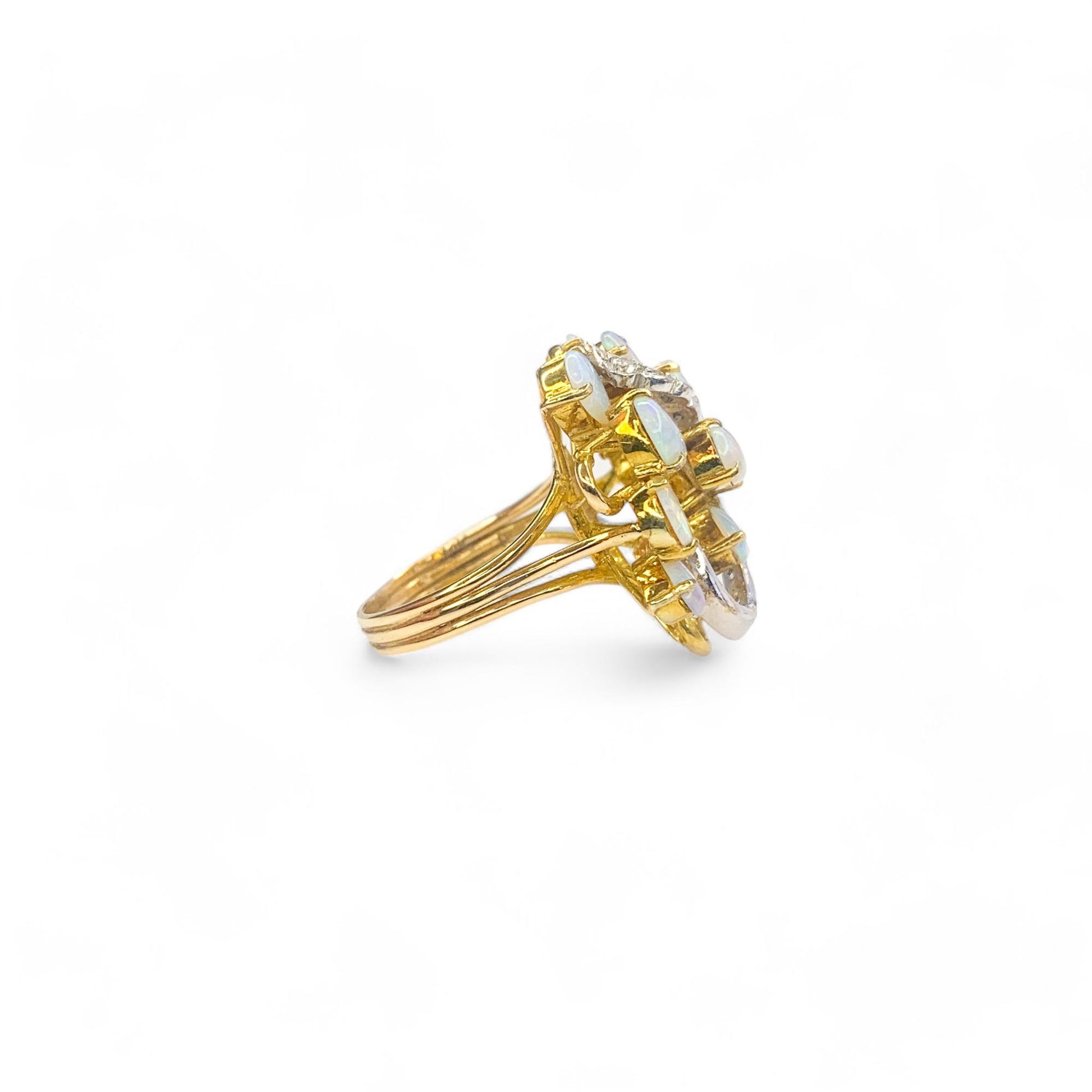 0.30 cttw. White Diamond & Opal Cocktail Ring in 14k Yellow Gold 5.5US