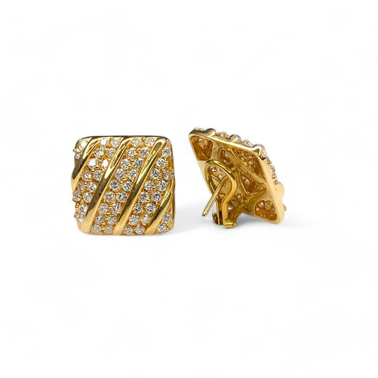 3 cttw. White Diamonds Square Earrings in 18k Yellow Gold