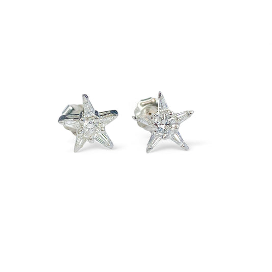 0.54 cttw. White Diamonds Star Shape Studs Earrings in 14k White Gold