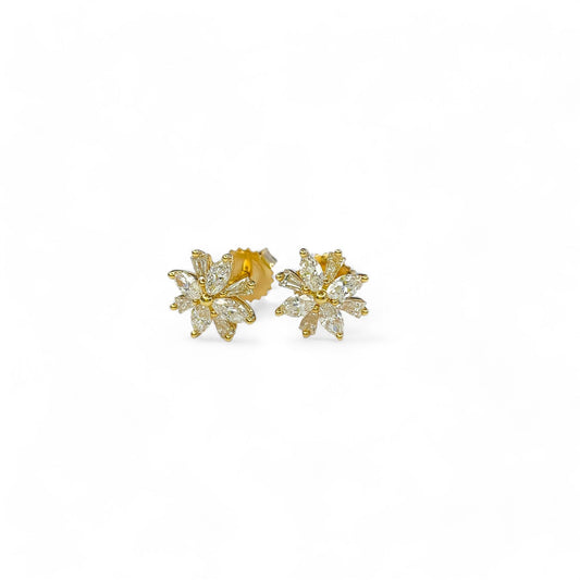 0.78 cttw. White Diamonds Flower Studs in 14k Yellow Gold