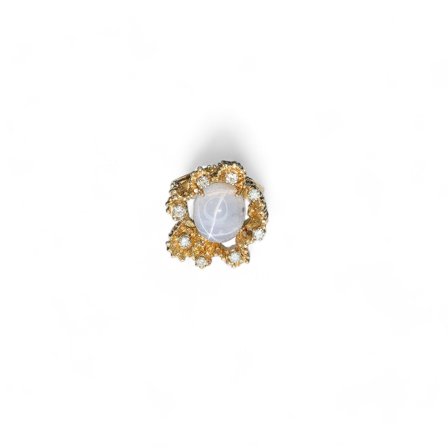 Star Sapphire & White Diamond Vintage Ring in 14k Yellow Gold 7.5 US