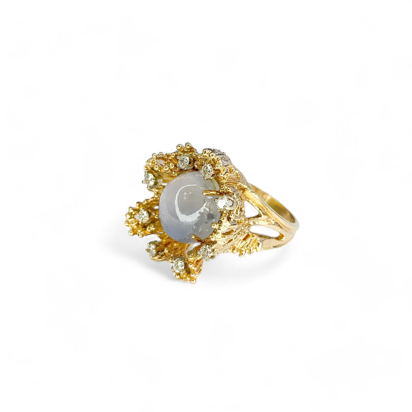 Star Sapphire & White Diamond Vintage Ring in 14k Yellow Gold 7.5 US