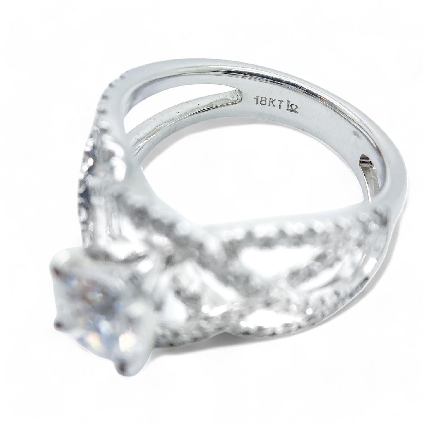 0.95 cttw White Diamond Semi-Mount Ring in 18K White Gold 6.25 US 6.7g