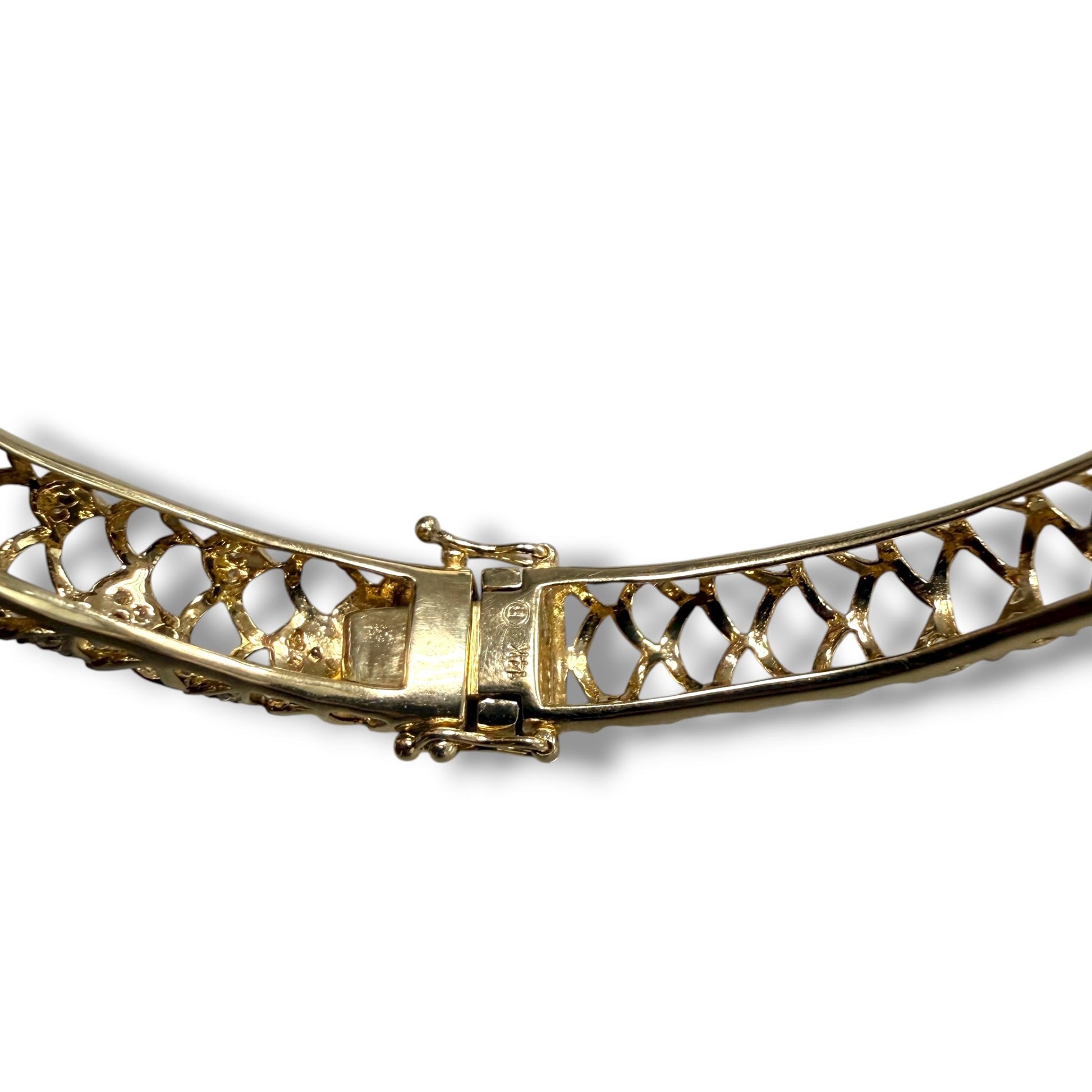 Sapphire & White Diamond Snake Bangle Bracelet in 14k Yellow Gold 27.97g.