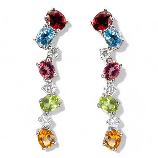 4.7 cttw Colored Stones & 0.48 cttw Diamond Dangling Earrings in 18K White Gold