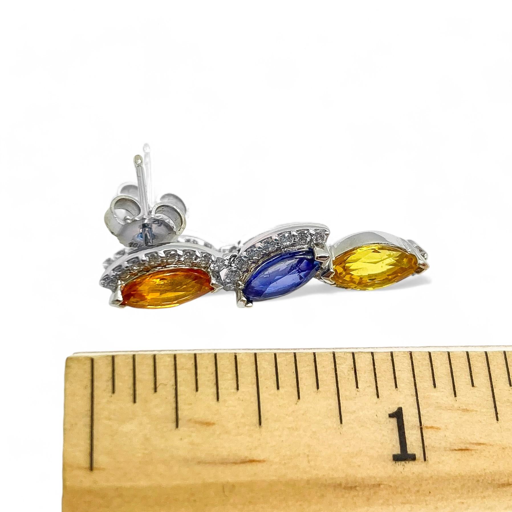 4.62 cttw Sapphire & 0.54 cttw White Diamond Earrings in 18K White Gold 5.9g