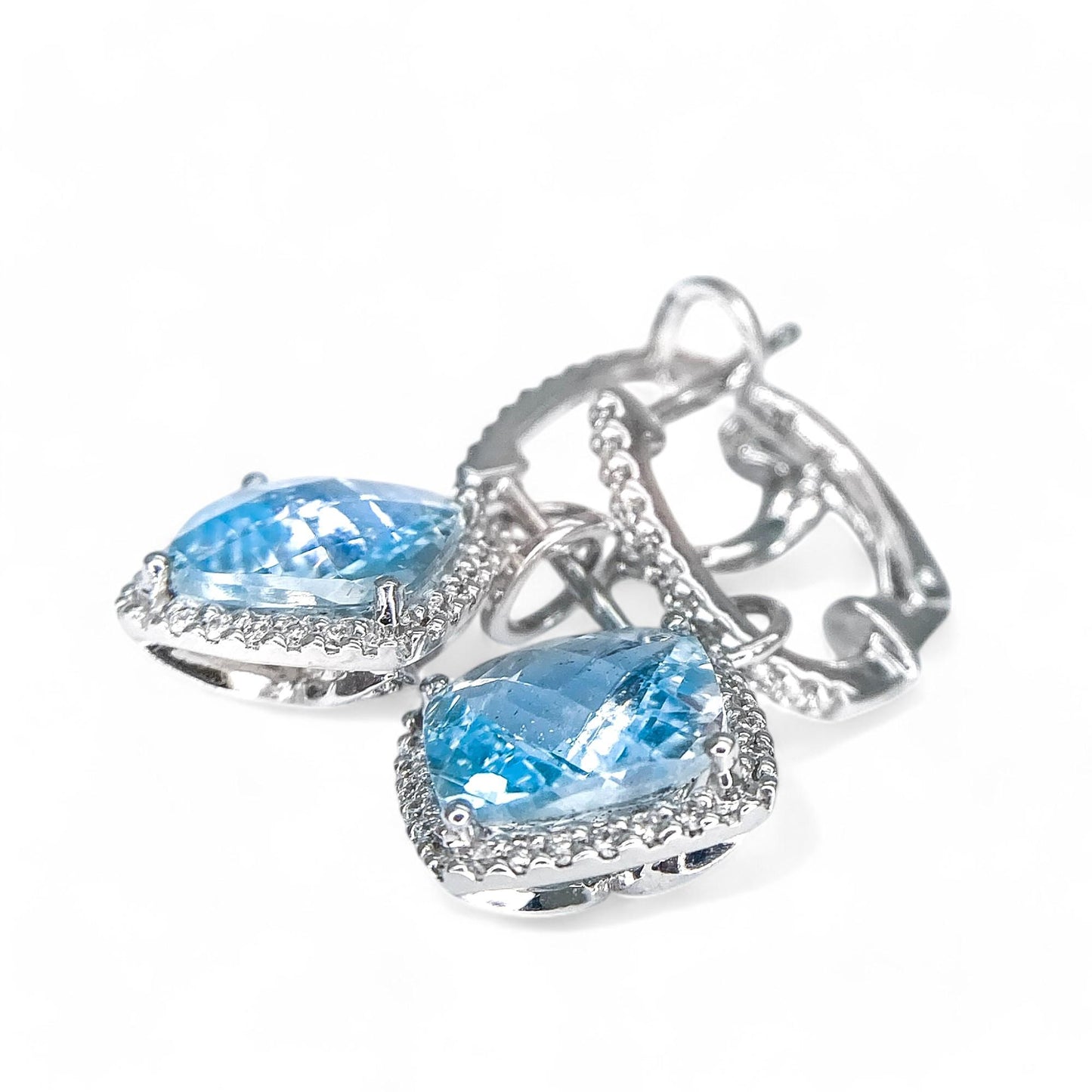 5.52 cttw Blue Topaz & 0.35 cttw White Diamond Earrings in 18K White Gold 5.1g