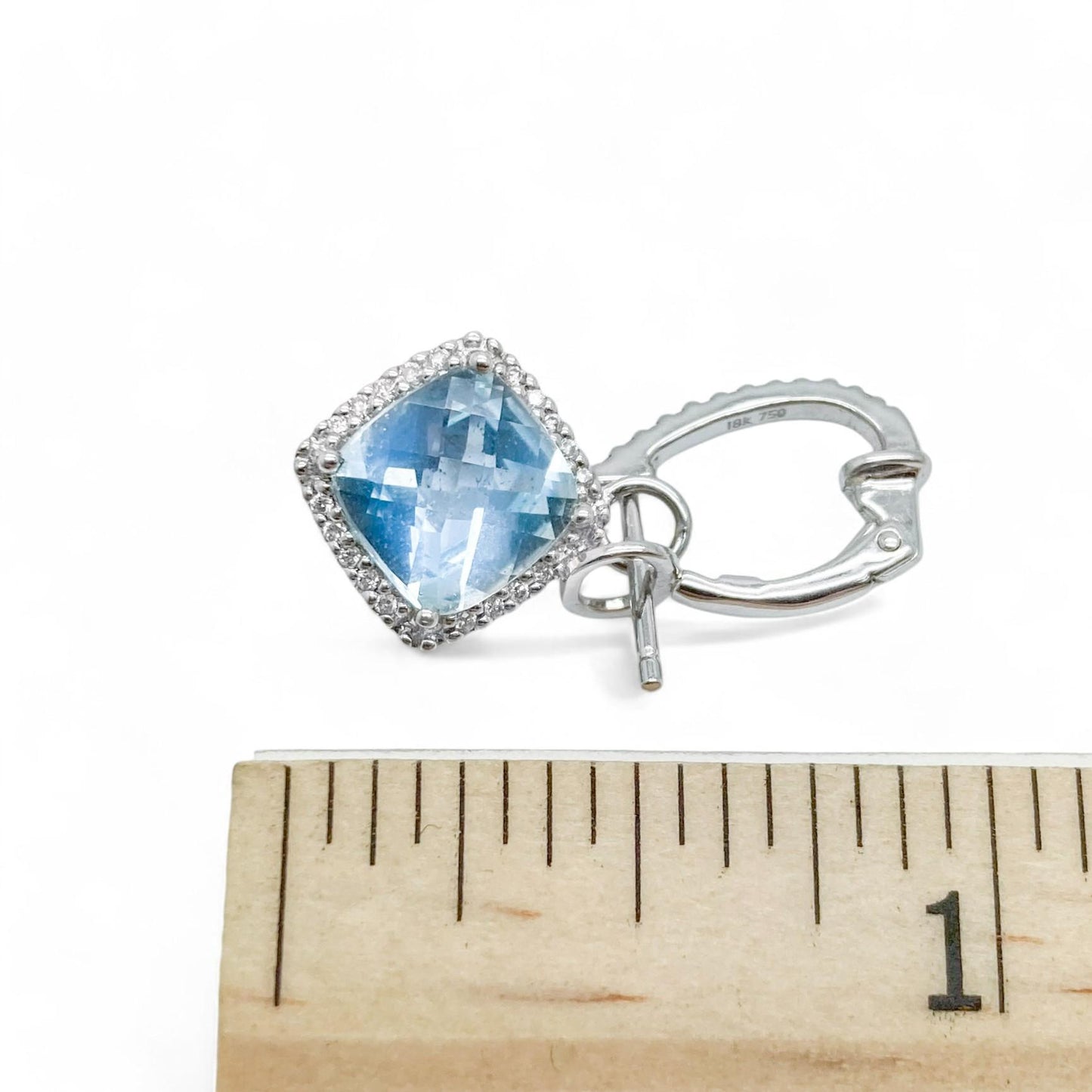 5.52 cttw Blue Topaz & 0.35 cttw White Diamond Earrings in 18K White Gold 5.1g