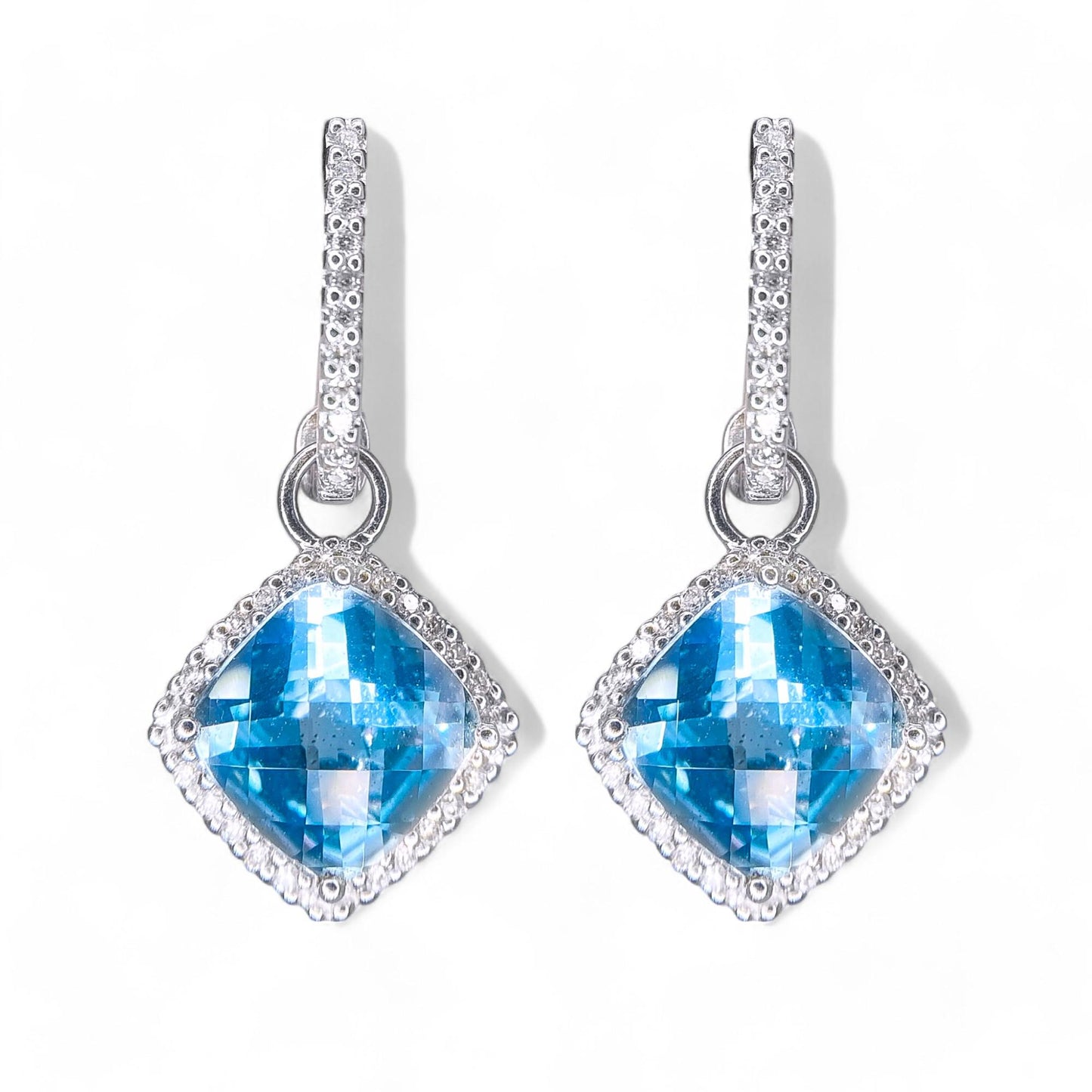 5.52 cttw Blue Topaz & 0.35 cttw White Diamond Earrings in 18K White Gold 5.1g