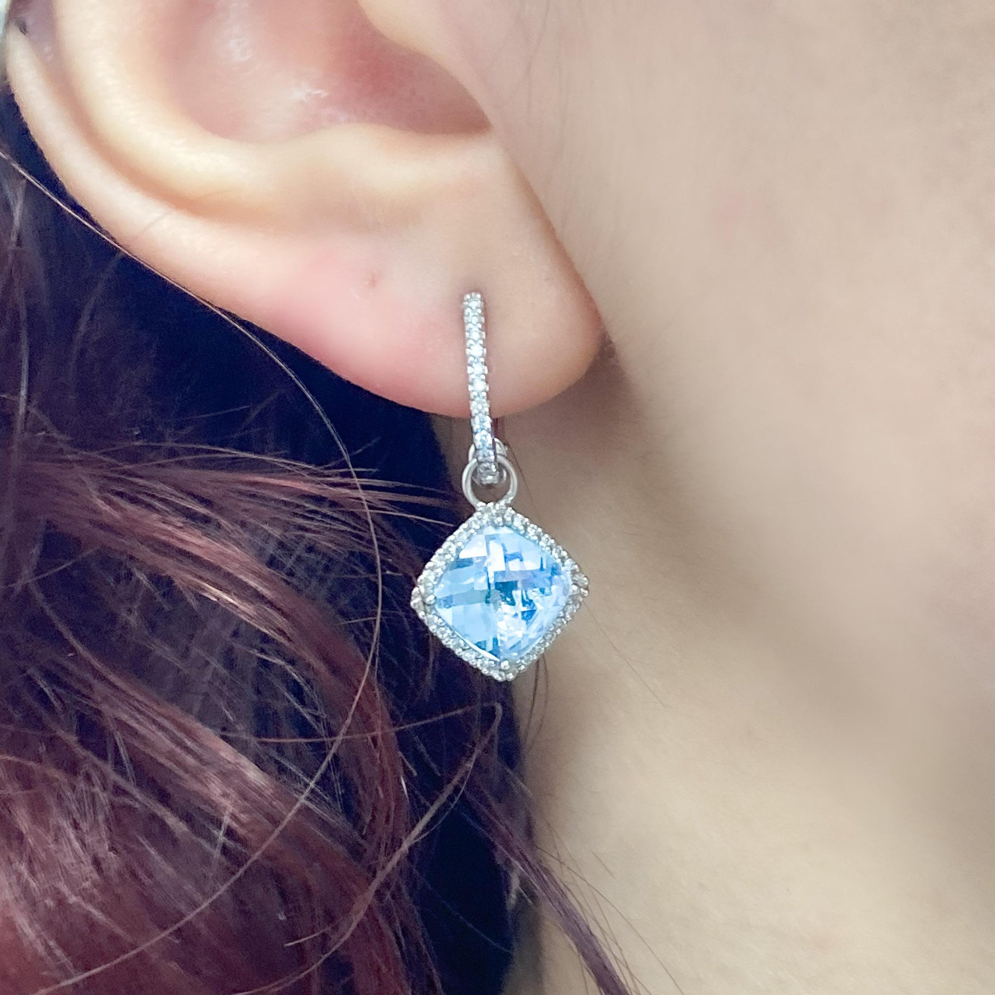 5.52 cttw Blue Topaz & 0.35 cttw White Diamond Earrings in 18K White Gold 5.1g