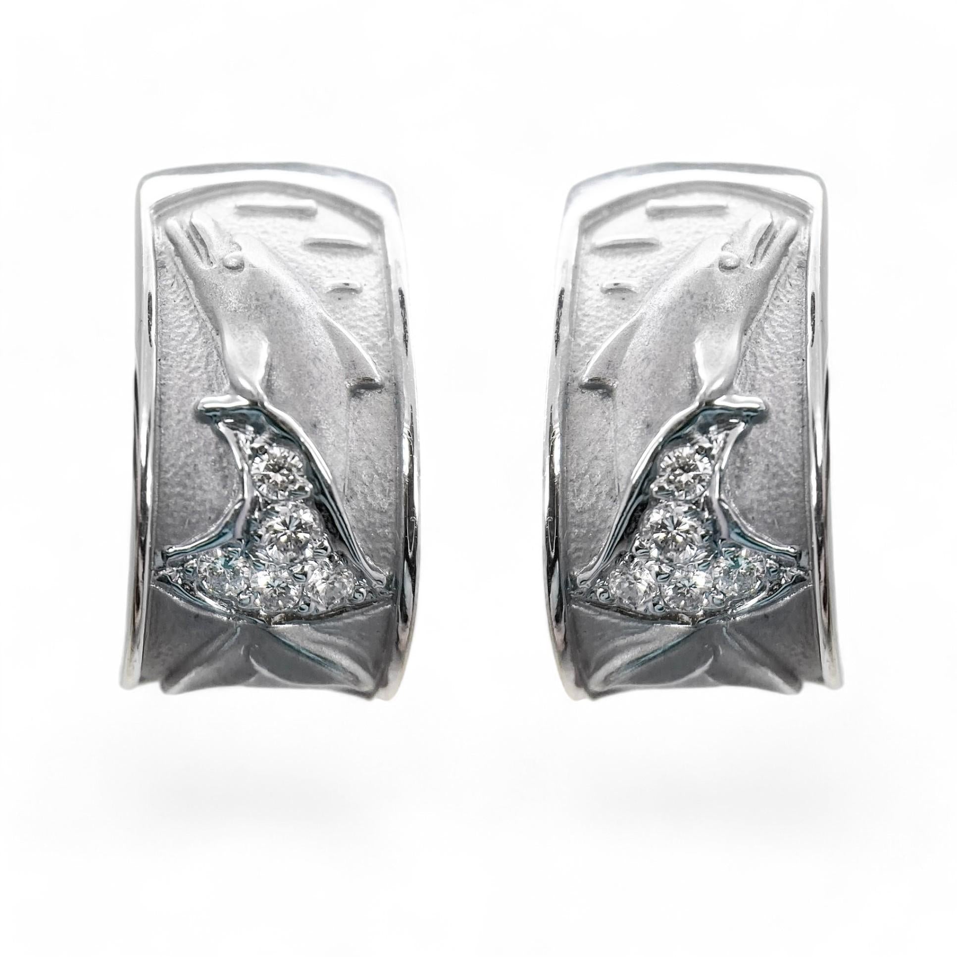 0.10 cttw Diamond Carrera y Carrera Dolphin Earrings in 18K White Gold 7.1g