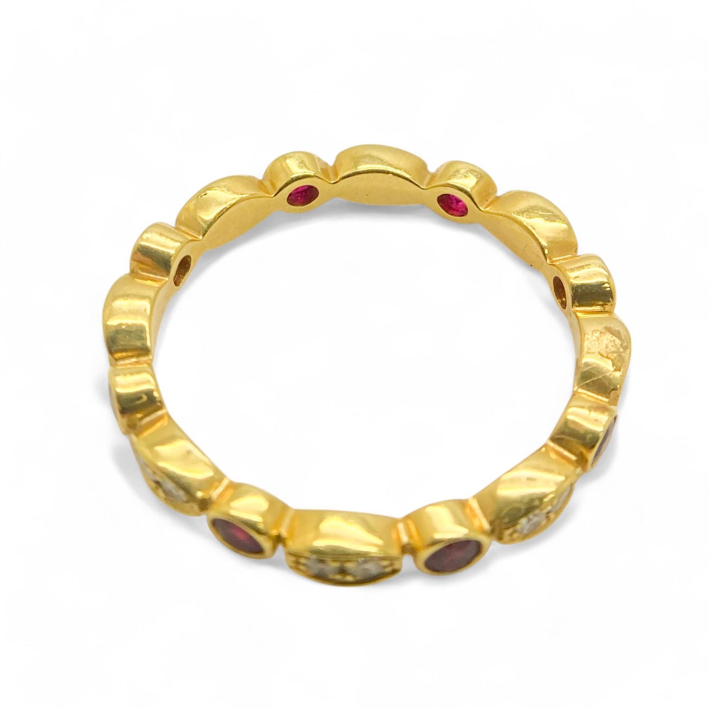 0.50 cttw Ruby & 0.25 cttw Diamond Eternity Ring in 18K Yellow Gold 7.5 US 3.0g