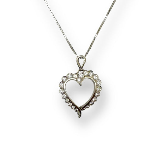 1.42 cttw. White Diamond Heart Pendant in 14K White Gold 6.7g