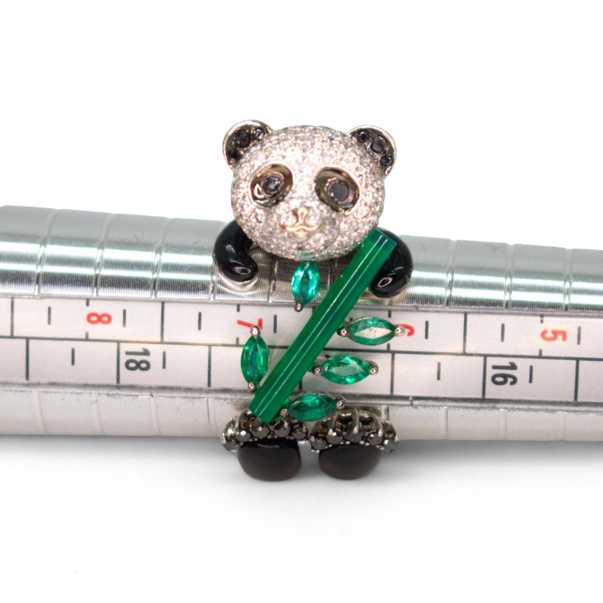 Green Onyx & White Diamonds Panda Ring in 18k White Gold 6.75 US