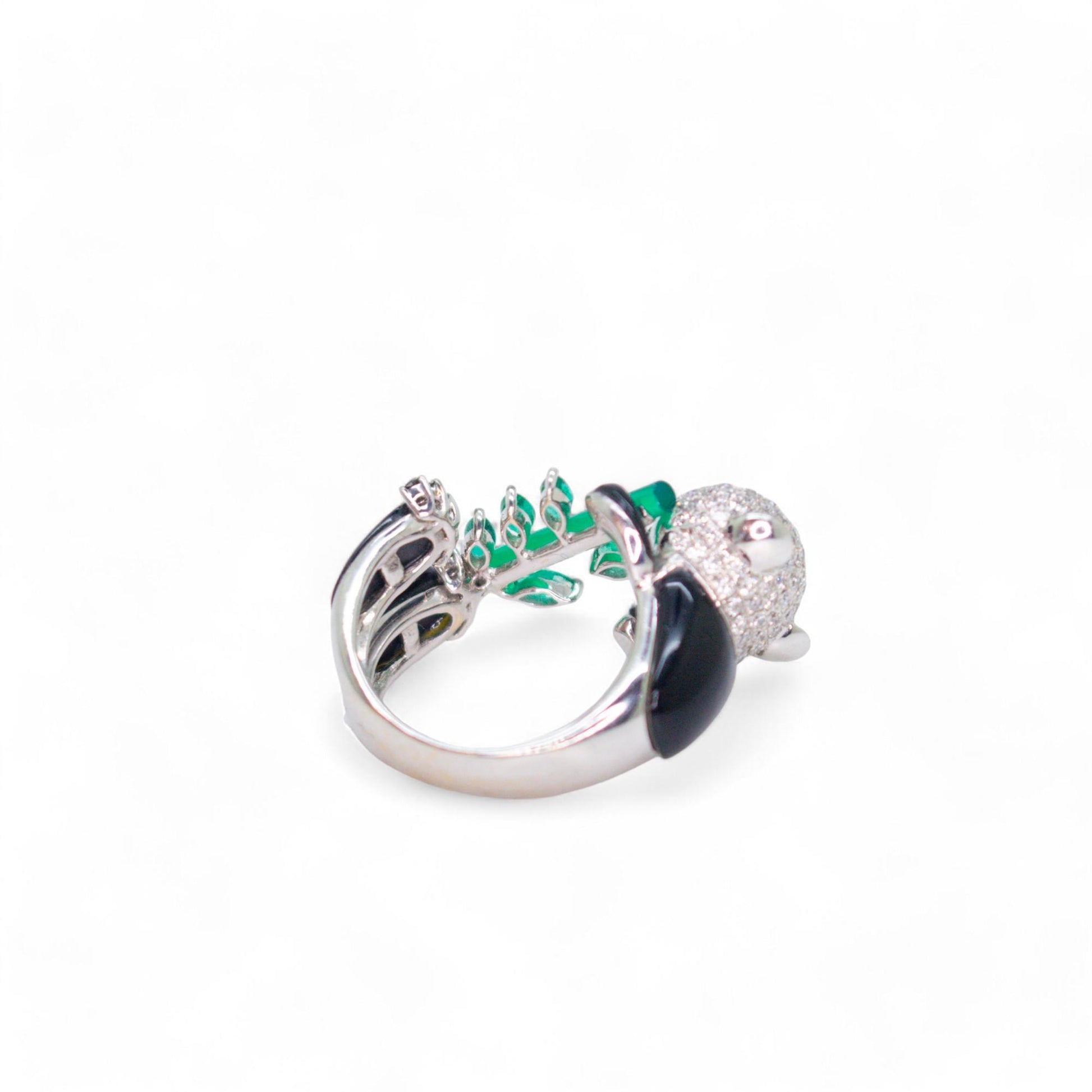 Green Onyx & White Diamonds Panda Ring in 18k White Gold 6.75 US