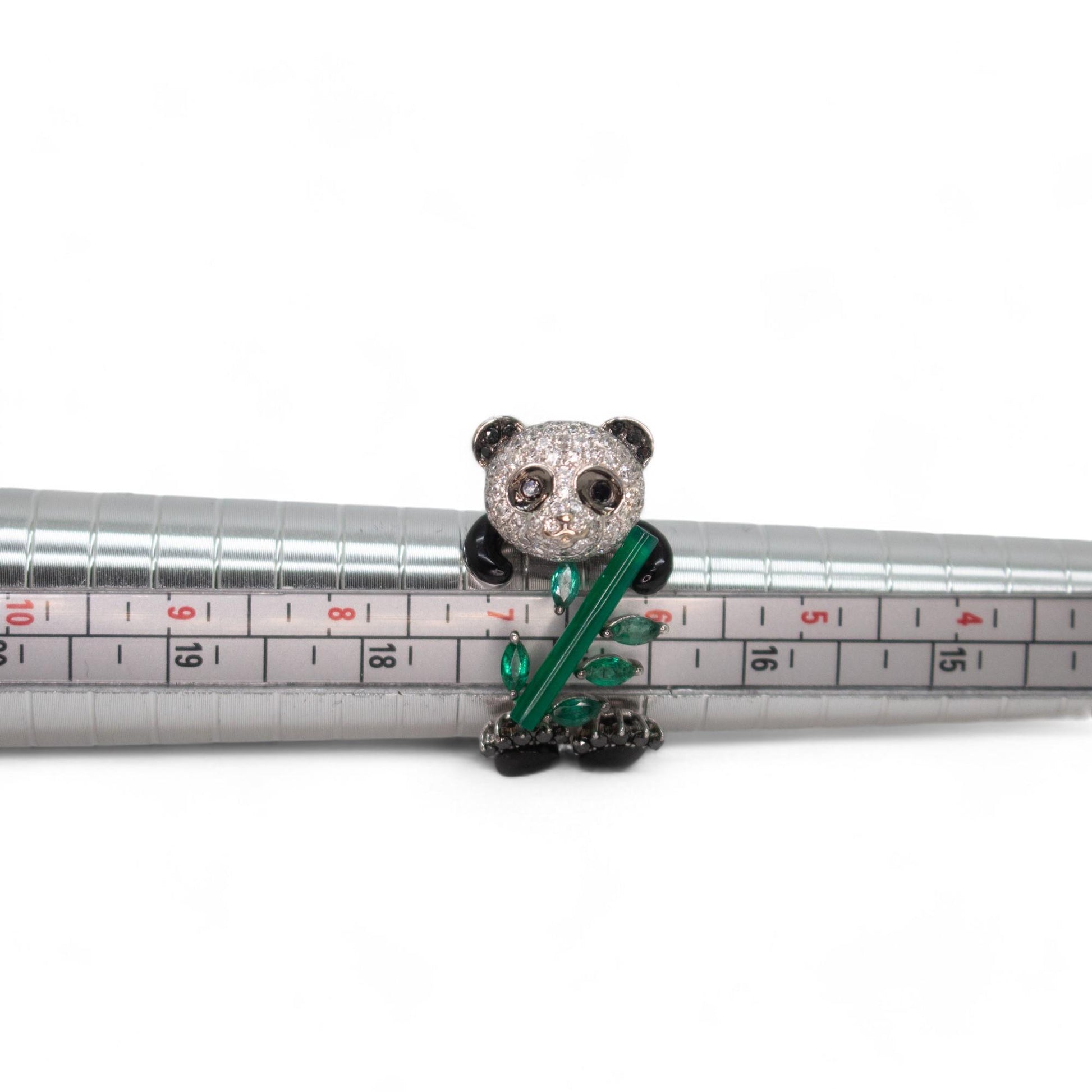 Green Onyx & White Diamonds Panda Ring in 18k White Gold 6.75 US