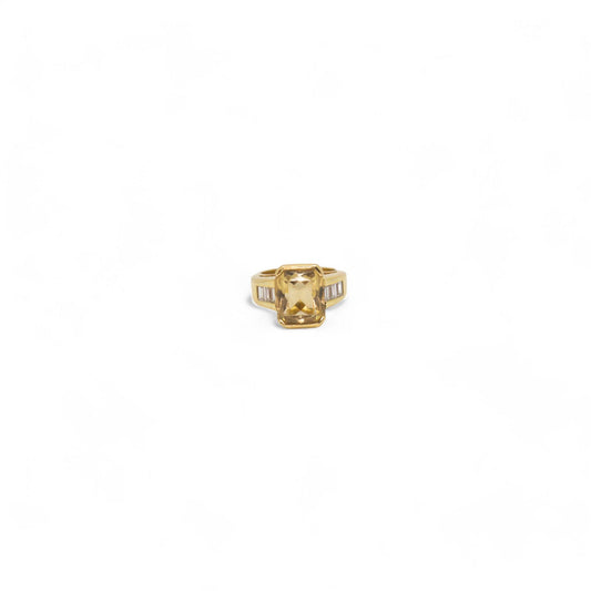 5 ct Citrine & White Diamonds Ring in 18k Yellow Gold 5US