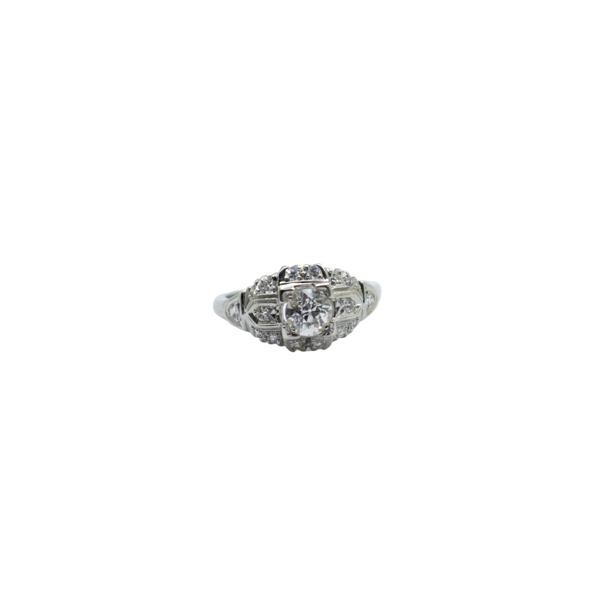 0.66 ct. Old European White Diamond in Vintage Platinum Ring 6.5US GIA