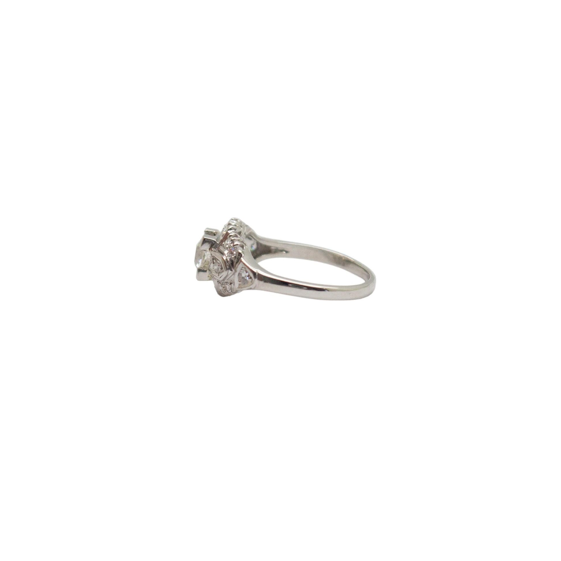 0.66 ct. Old European White Diamond in Vintage Platinum Ring 6.5US GIA