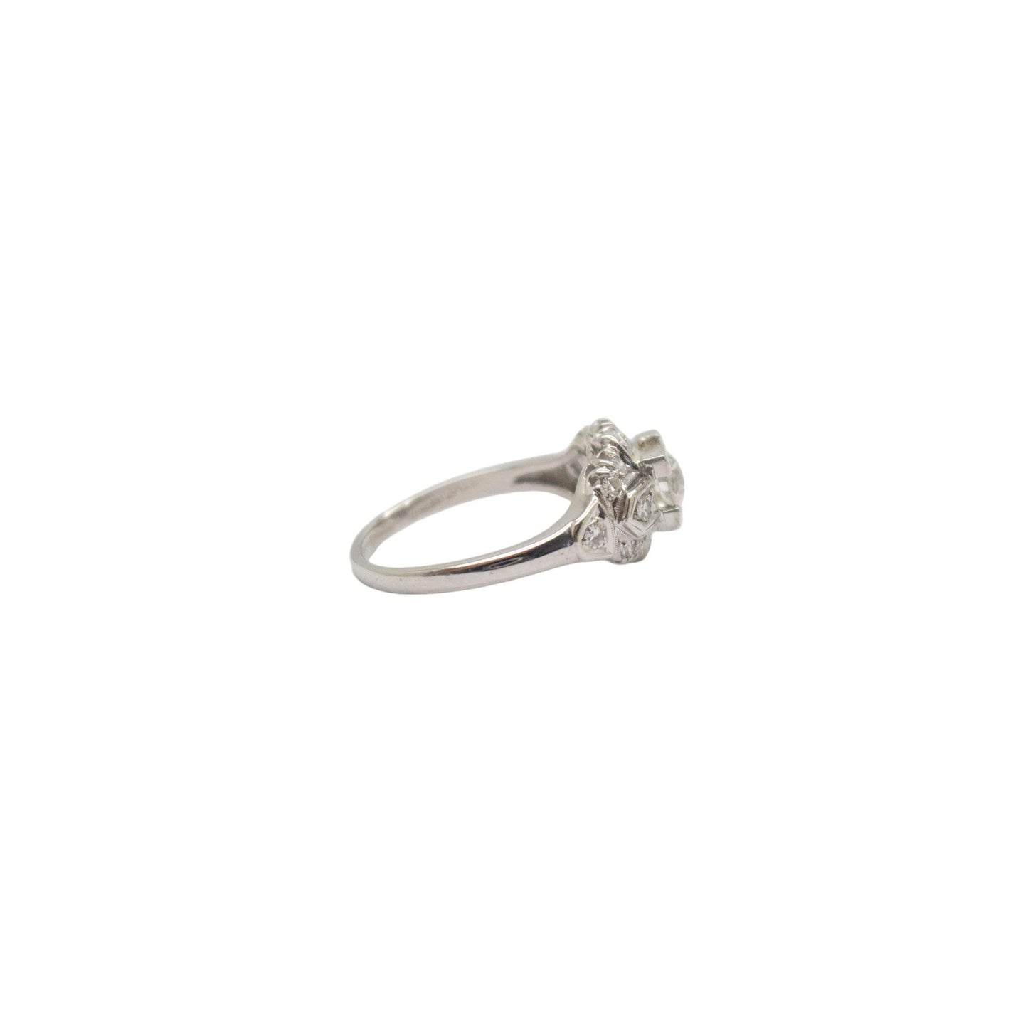 0.66 ct. Old European White Diamond in Vintage Platinum Ring 6.5US GIA