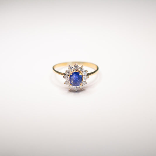 0.53 ct. Blue Sapphire & 0.36 cttw. White Diamond Ring in 14k Yellow Gold 6.75US