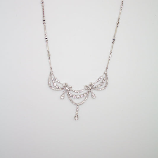 1.12 cttw White Diamond Bow Necklace in 18k White Gold
