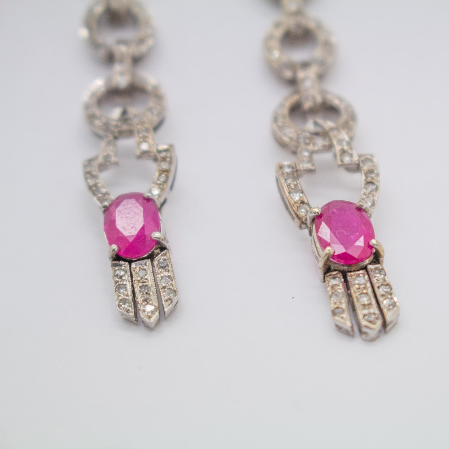 2.14cttw Pink Ruby & 0.55 cttw White Diamond Vintage Drop Earring in 14k Gold