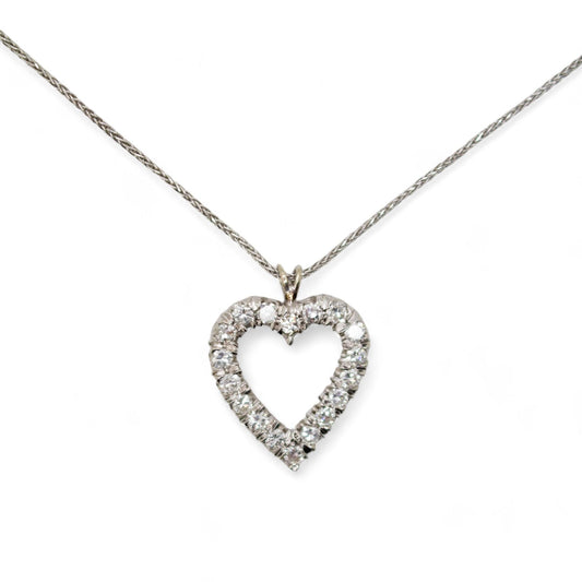 2 cttw Platinum Heart Pendant & 14K White Gold Fox Tail Chain