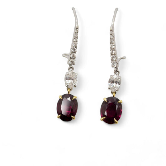 3.46 cttw Ruby & White Diamonds Drop Earrings GIA Certified 4.93g