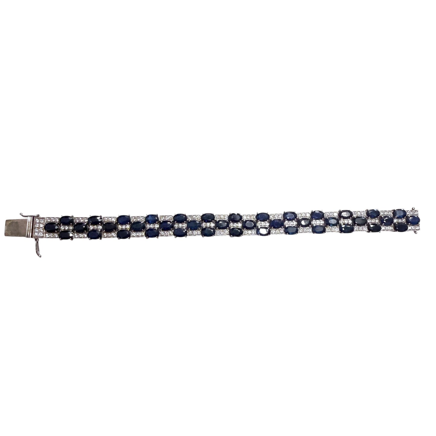 24cttw. Blue Sapphire & 2cttw. White Diamond Bracelet in 14k White Gold 25.13g.