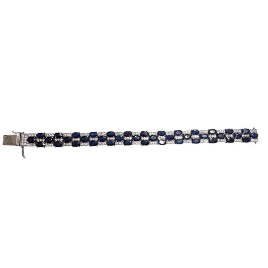24cttw. Blue Sapphire & 2cttw. White Diamond Bracelet in 14k White Gold 25.13g.