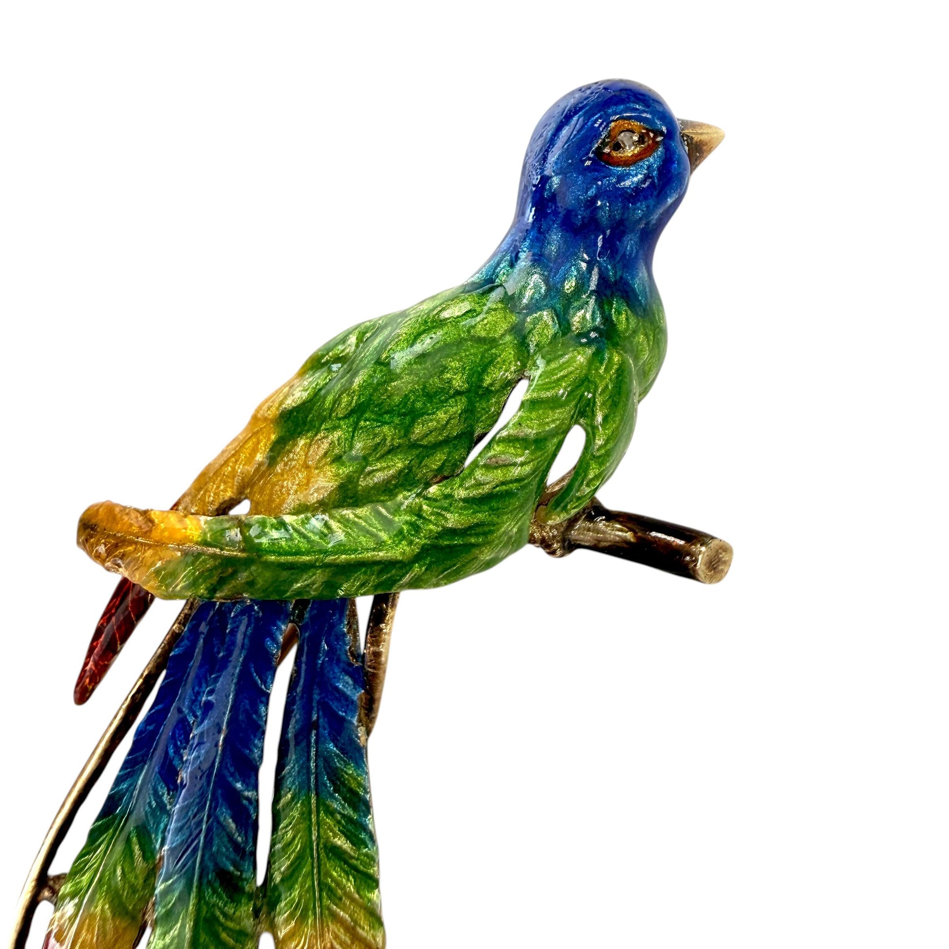 Vintage Enamel Bird Brooch in 14k Yellow Gold 18.1g.