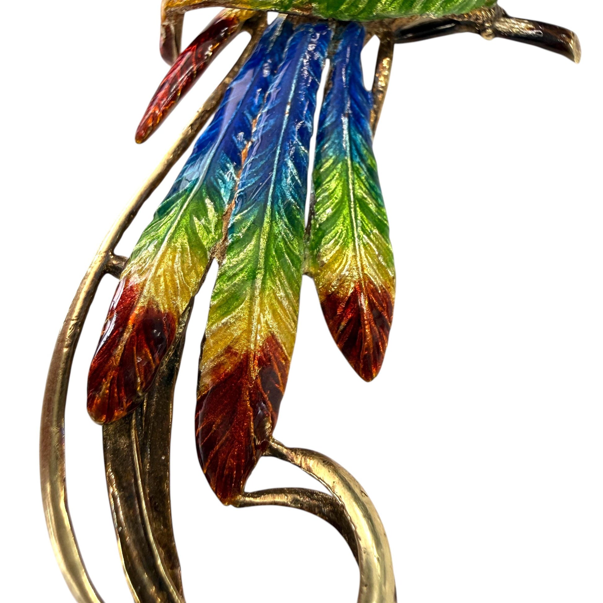 Vintage Enamel Bird Brooch in 14k Yellow Gold 18.1g.