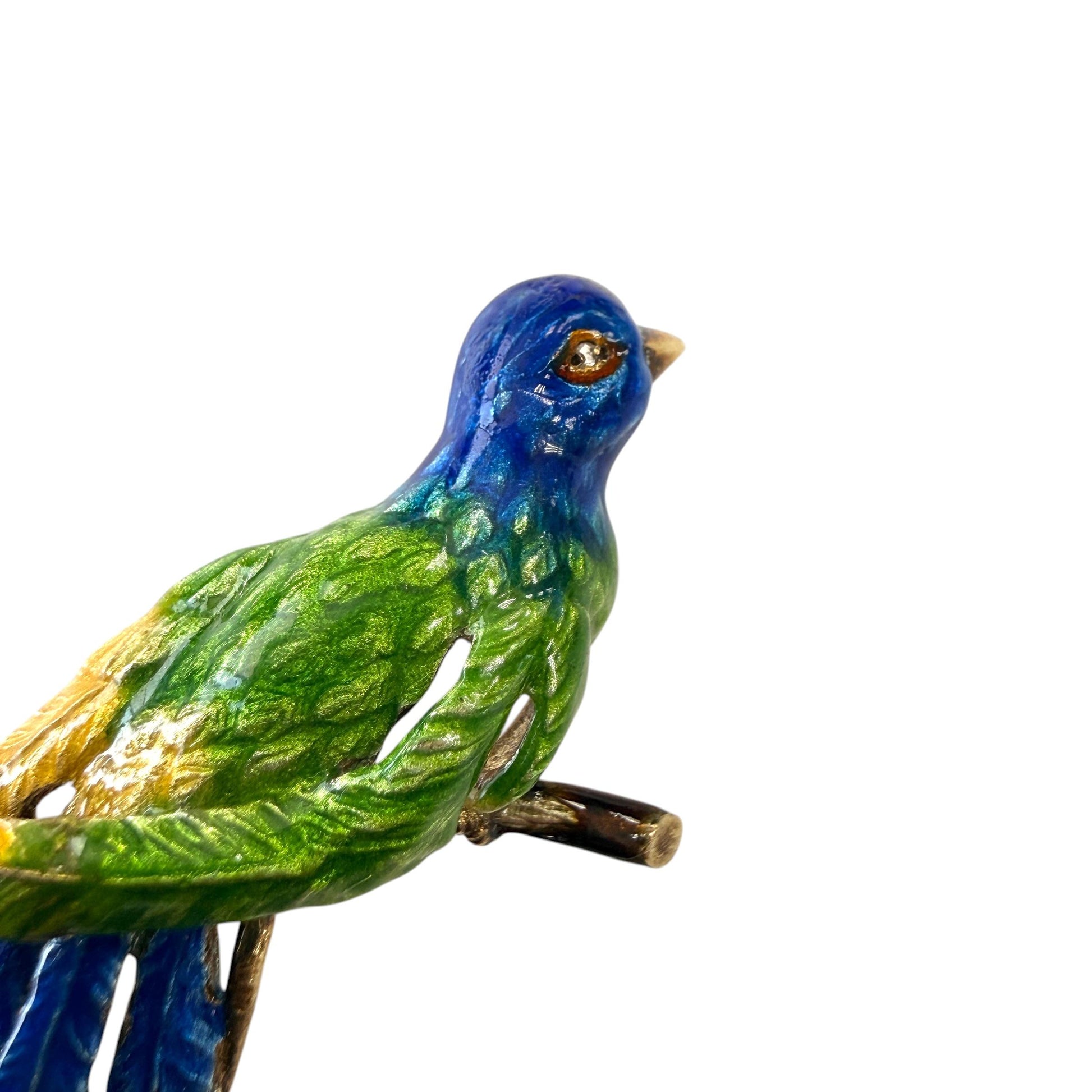 Vintage Enamel Bird Brooch in 14k Yellow Gold 18.1g.