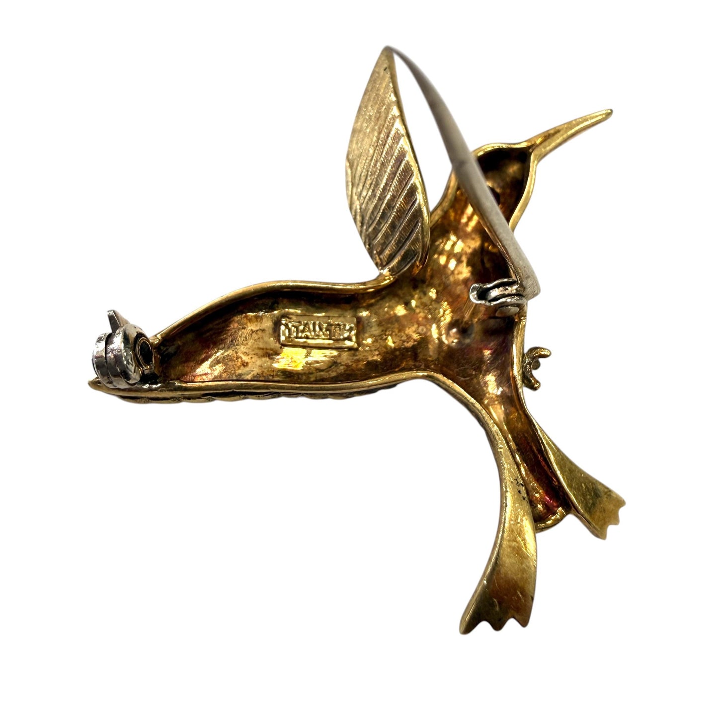 Vintage 18k Yellow Gold Enamel Bird Brooch 8.5g.