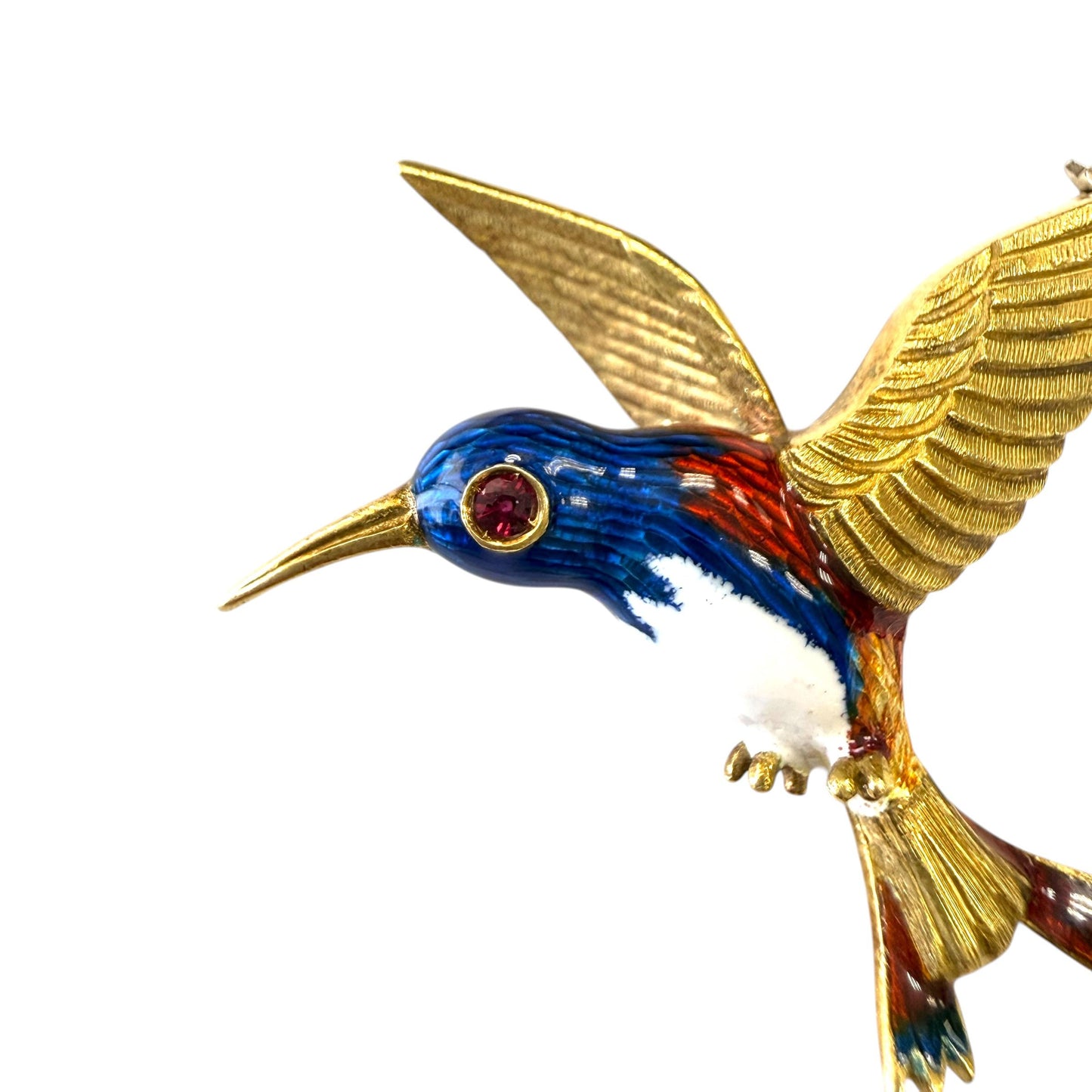 Vintage 18k Yellow Gold Enamel Bird Brooch 8.5g.