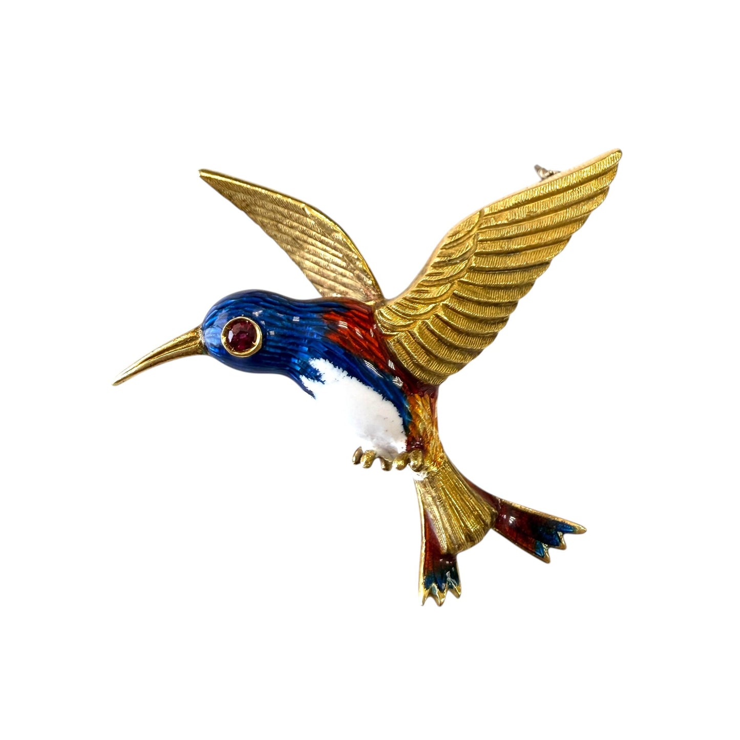 Vintage 18k Yellow Gold Enamel Bird Brooch 8.5g.