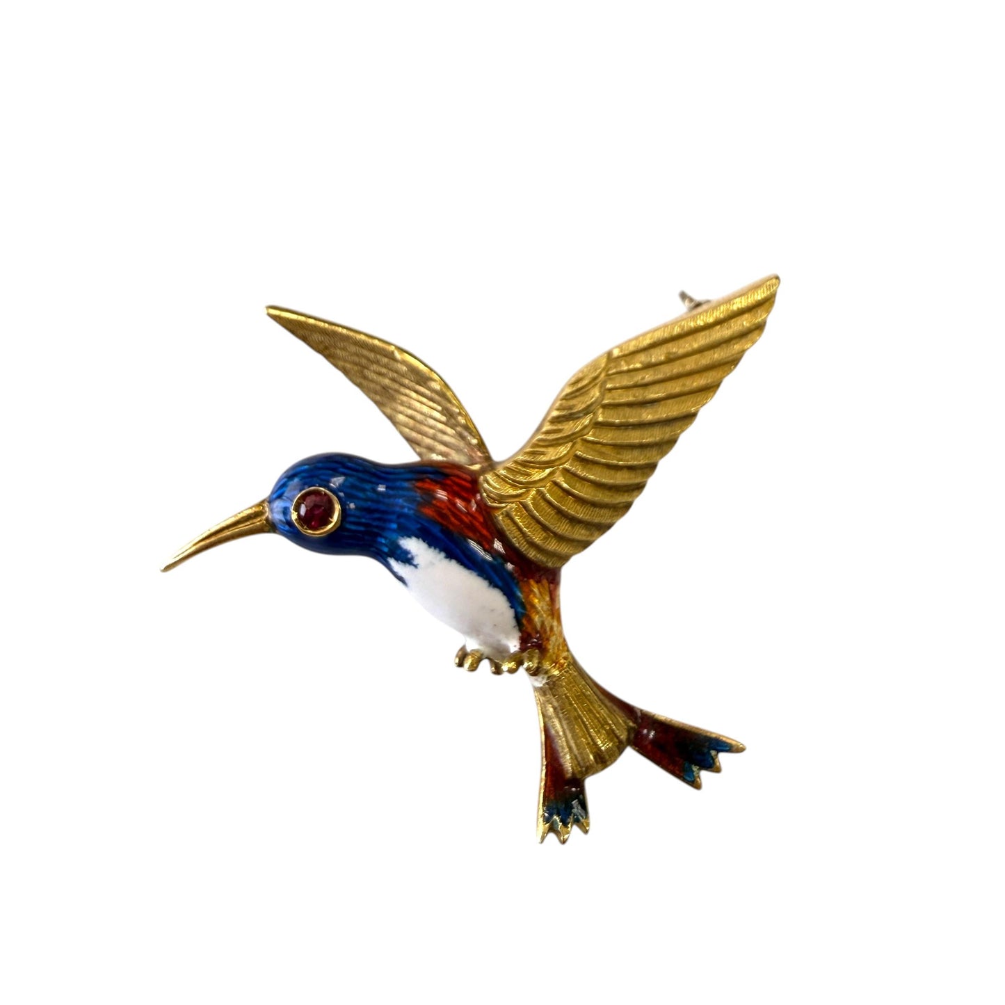 Vintage 18k Yellow Gold Enamel Bird Brooch 8.5g.