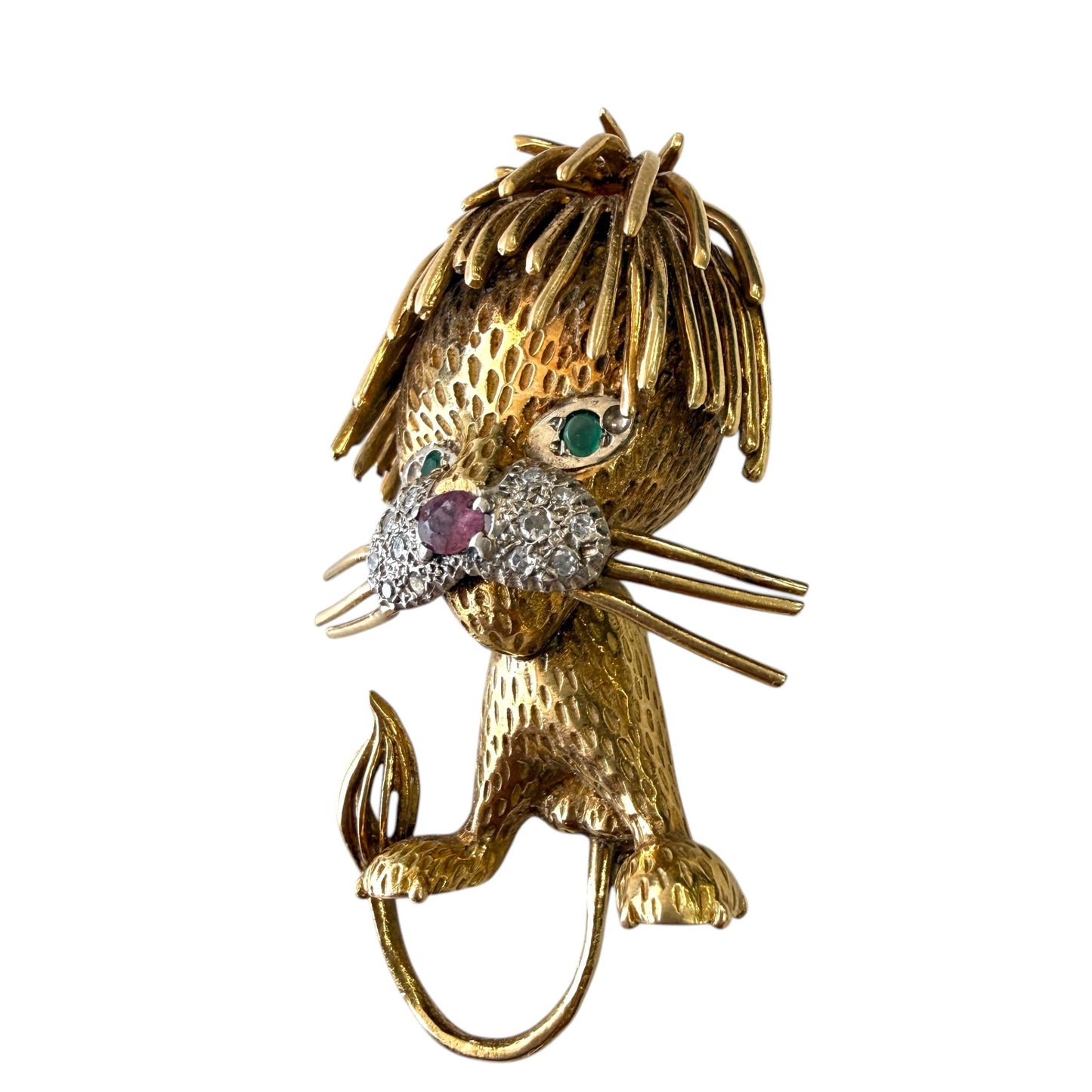 Vintage 18k Yellow Gold Lion Brooch 17.3g