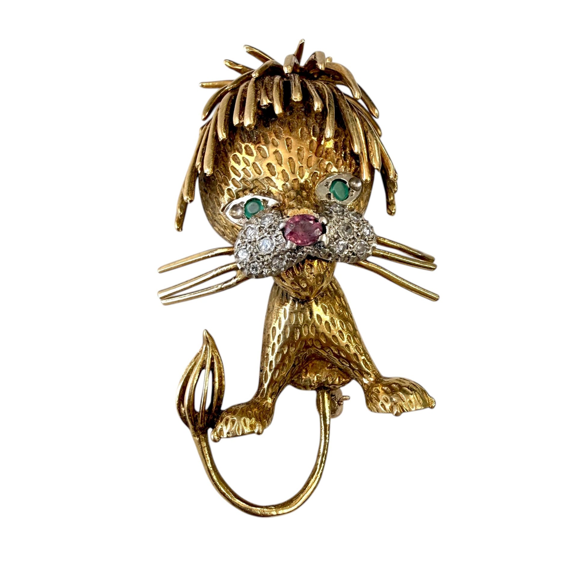 Vintage 18k Yellow Gold Lion Brooch 17.3g